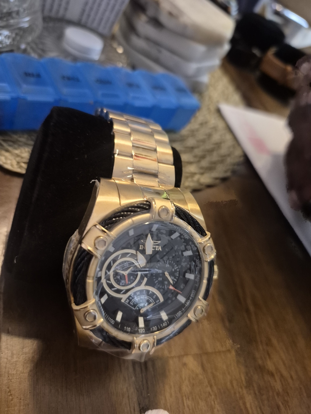 Invicta Gold Tone Men’s Watch with Black Multi-Function Dial